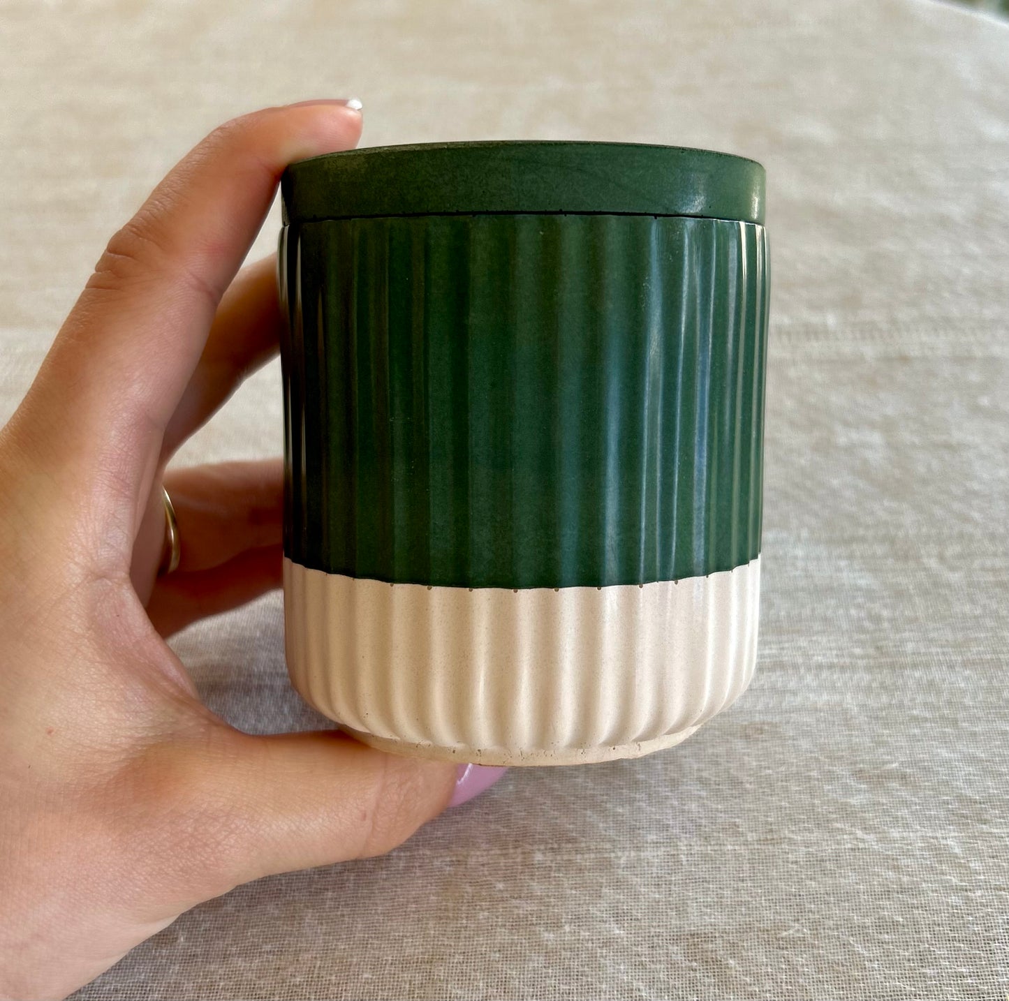 Ribbed Candle Jar - Olive/Oat Stripe