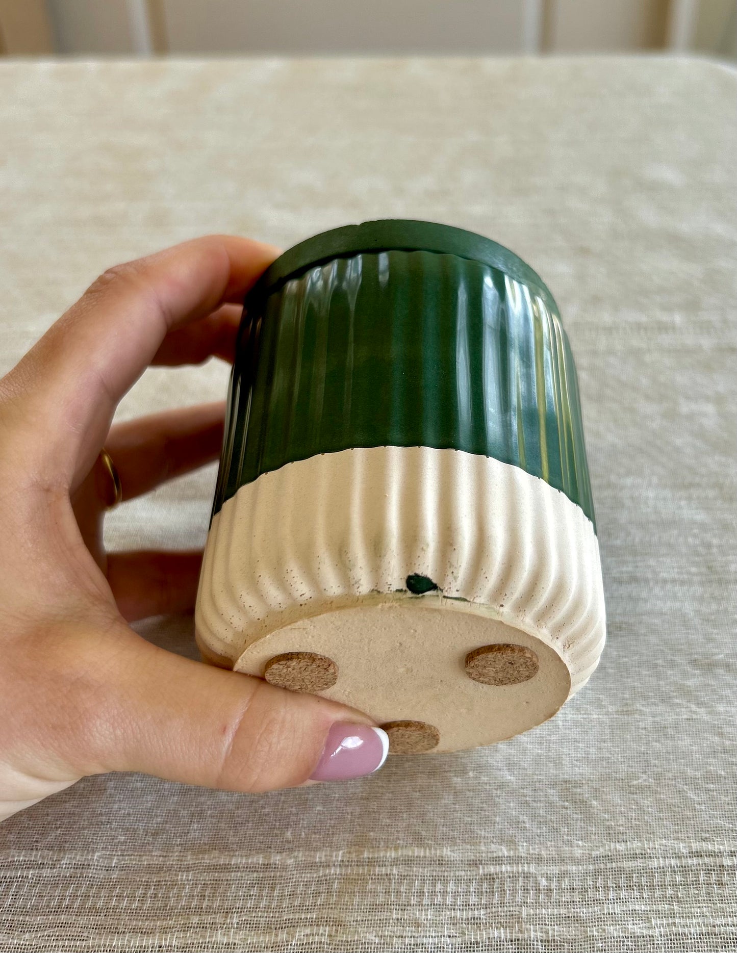 Ribbed Candle Jar - Olive/Oat Stripe